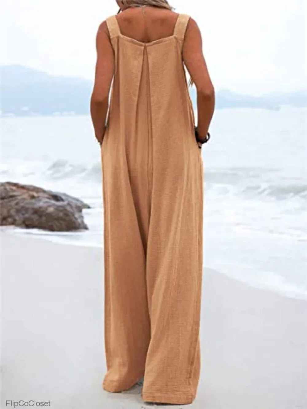 Women's Casual Baggy Sleeveless Bib Overall Wide Leg Jumpsuit Overalls with